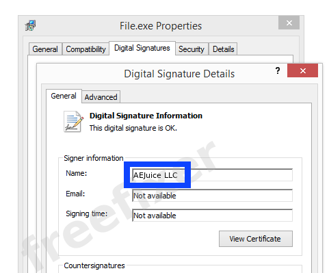 Screenshot of the AEJuice LLC certificate